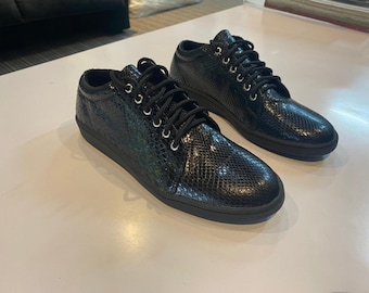 Black Python Snakeskin Sneakers Tie Shoes