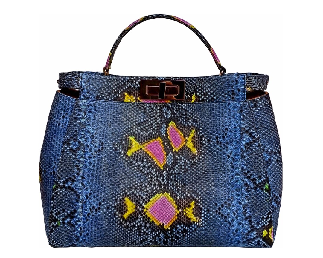 Blue Python Snakeskin Leather Shoulder Handbags for Women & - Etsy