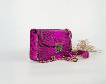 Genuine Python Snakeskin Evening Chain Strap Leather Bag