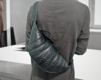 Snakeskin Croissant Bags,Charm Leather Croissant Bag,Real Python Snake Skin