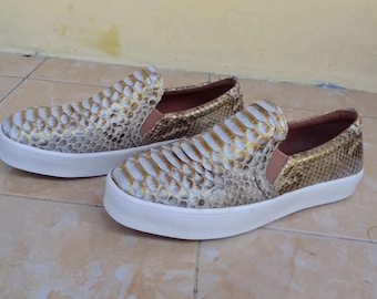 Gold Snakeskin Loafers Shoes - Prom Shoes