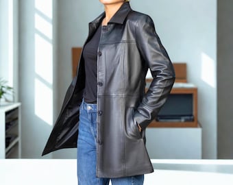 Women's Leather Coat Mid Thigh - Genuine Lambskin Leather
