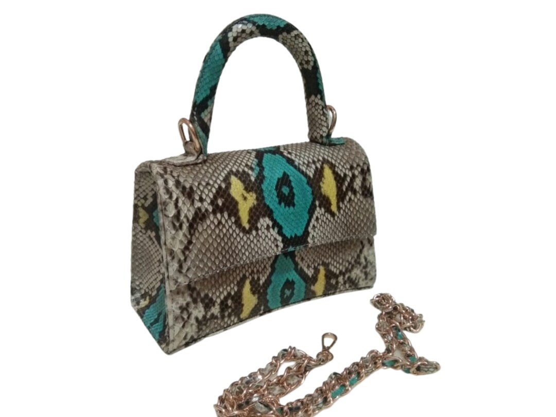 Top Handle Women Handbag, Genuine Python Snakeskin Purse, Chain Strap ...