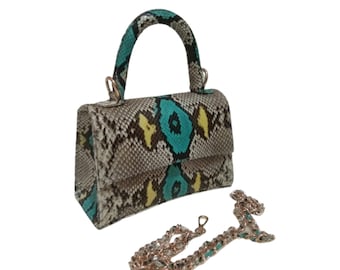 Top Handle Women Handbag, Genuine Python Snakeskin purse, Chain Strap Bag for Evening