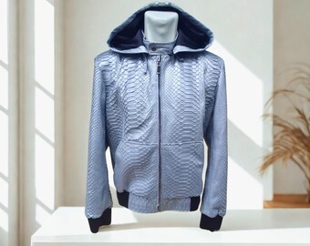 Cloud Silver Snakeskin Hoodie Jacket for Men