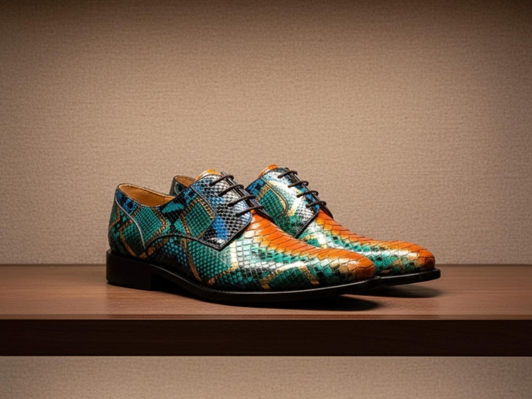 Genuine Python Snakeskin Oxford Shoes for Men: Handmade Multicolor ...