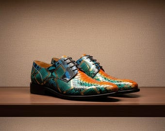 Echte python-slangenleer Oxford-schoenen voor heren: handgemaakte veelkleurige geklede schoenen