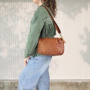 Brown Handwoven Crossbody Leather Bag