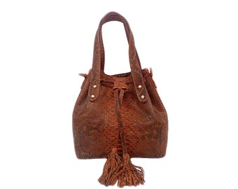 Drawstring Snakeskin Leather Bag for Women