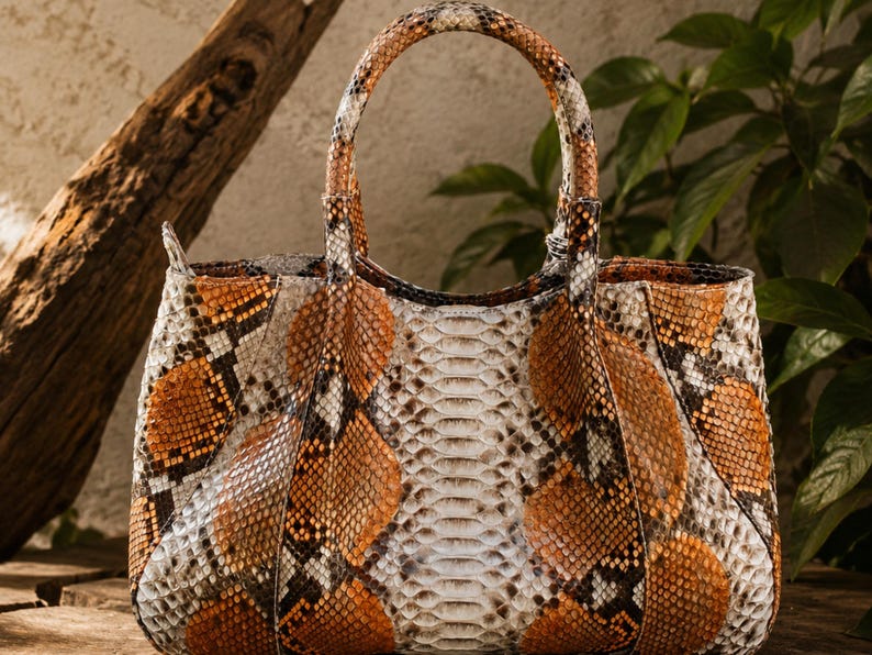 Genuine Python Snakeskin Tote Bag: Pale Brown Color