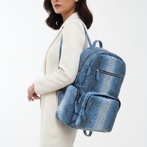 Metallic Blue Genuine Python Snakeskin Backpack: Convertible Laptop Backpacks