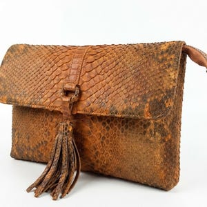 Genuine Python Snakeskin Leather Shoulder Bag: Handmade Designer Purse