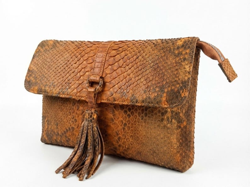 Genuine Python Snakeskin Leather Shoulder Bag: Handmade Designer Purse