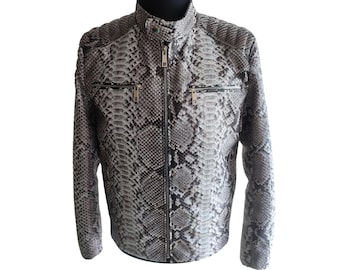 Quilt Jacket for Men - Natural Snakeskin Python Leather