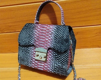 Python Snakeskin Women Purse Handbag Gold Chain Strap