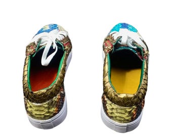 Multi Color Snakeskin Tie Sneakers Shoes