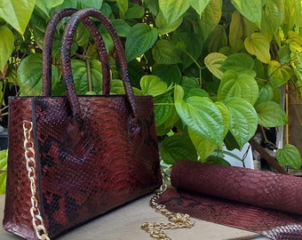 Maroon Tote Bags - Real Python Snakeskin Leather