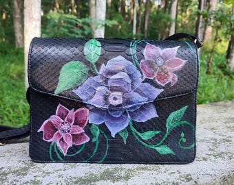 Handmade Snakeskin Bag with Flower Hand Painted by Balinese Women for Support Women Business