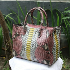 Pink Python Snakeskin Tote Large Shopping Leather Handbag