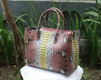 Pink Python Snakeskin Tote Large Shopping Leather Handbag