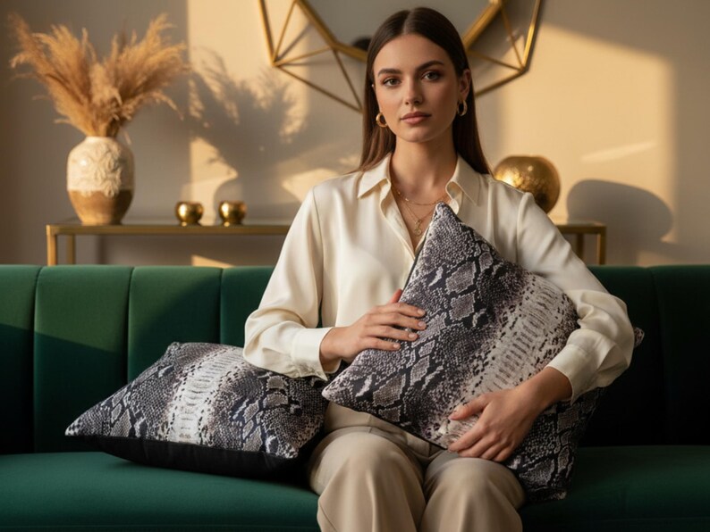 Genuine Python Snakeskin Sofa Cushion Covers: Exotic Leather Throw Pillow Living Room Decor