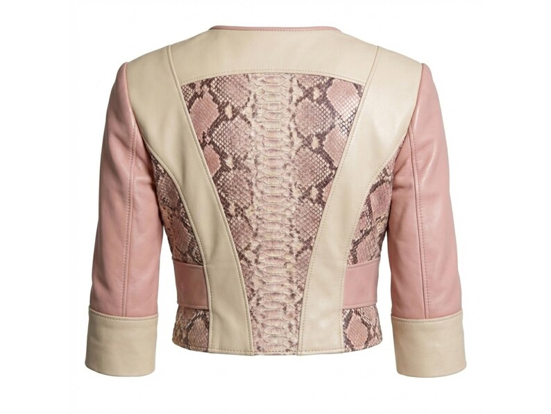 Back view python snakeskin leather jacket women slim fit design
