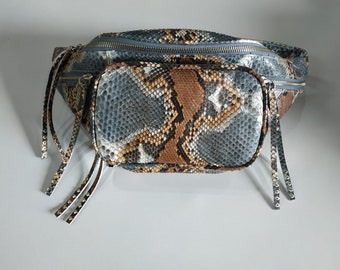 Genuine Python Snakeskin Unisex Belt Bag, Traveling Waist Fanny Pack