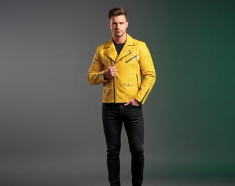 Men's Motorcycle Leather Jacket: Cafe Racer Fashion Style Real Snake Skin