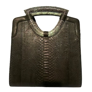 Dunkelgrün Olive Tote Python Schlangenleder Frauen Tasche mit natürlichen Eidechsenhaut Trim Plus Wallet