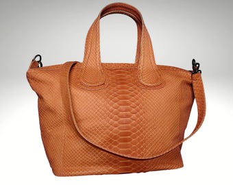 Cute Snakeskin Tote Leather Handbag for Gift to Mom