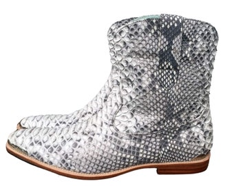 Snakeskin Python Leather Pointed Toe Ankle Cowboy Boots