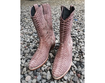 Brown Snakeskin Python Leather Boots
