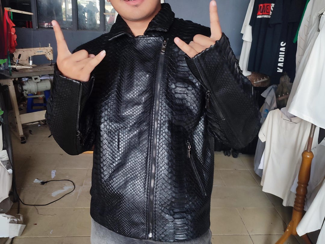 Python Snakeskin Leather Jacket: Unique Windbreaker Riding Style - Etsy