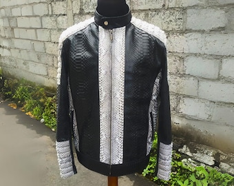 Cafe Racer Snakeskin Jacket - Real Python Snake Skin Leather Quilted Accents