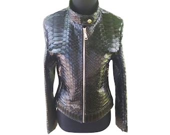 Slim Fit Snakeskin Leather Jacket for Women