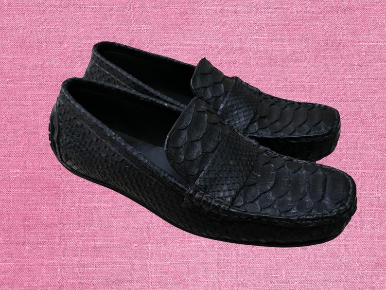 Black Snakeskin Casual Loafers For Men 5