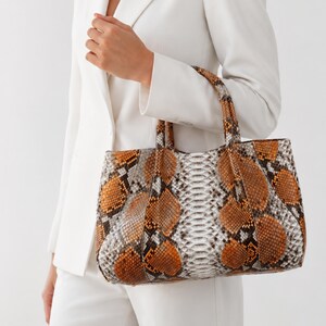 Genuine Python Snakeskin Tote Bag: Pale Brown Color