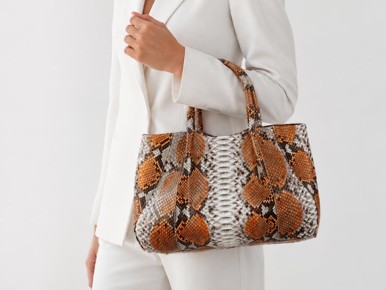 Genuine Python Snakeskin Tote Bag: Pale Brown Color