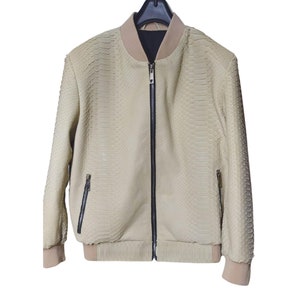 Genuine Python Snakeskin Bomber Leather Jacket for Husband Birthday Gift