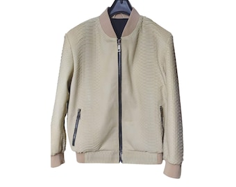 Genuine Python Snakeskin Bomber Leather Jacket for Husband Birthday Gift