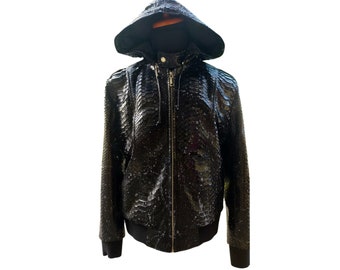 Snakeskin Leather Jacket with Detachable Hoodie