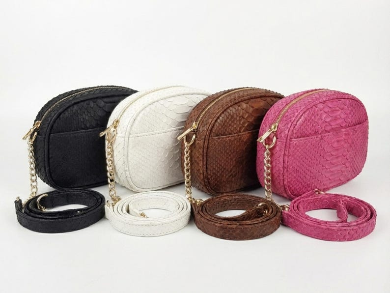 Genuine Python Snakeskin Shoulder Bag for Women: Black, Brown, White, Pink Exotic Purse