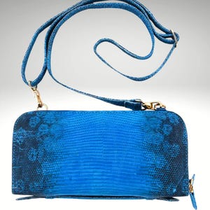 Leuke portemonnee met echt Lizard Skin crossbody leren bandje met rits