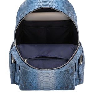 Metallic Blue Genuine Python Snakeskin Backpack: Convertible Laptop Backpacks