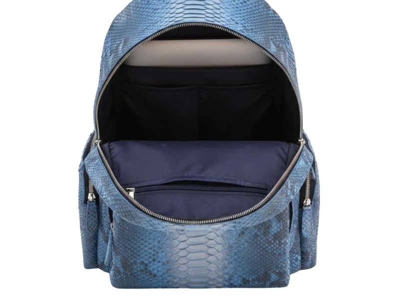 Metallic Blue Genuine Python Snakeskin Backpack: Convertible Laptop Backpacks