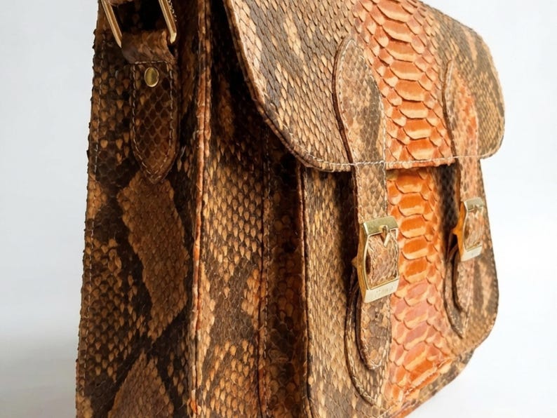 Genuine Python Snakeskin Messenger Bag: Luxury Exotic Leather Crossbody Satchel