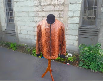 French Brown Snakeskin Bomber Leather Jacket