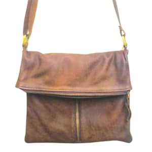 Crossbody Foldover Ledertasche Großes Fach Reißverschlusstaschen