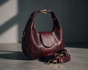 Genuine Python Snakeskin Hobo Shoulder Bag: Luxury Handmade Handbag