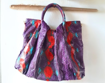 Python Snakeskin Leather Purple Floy Hobo Women Shoulder Bucket Bag